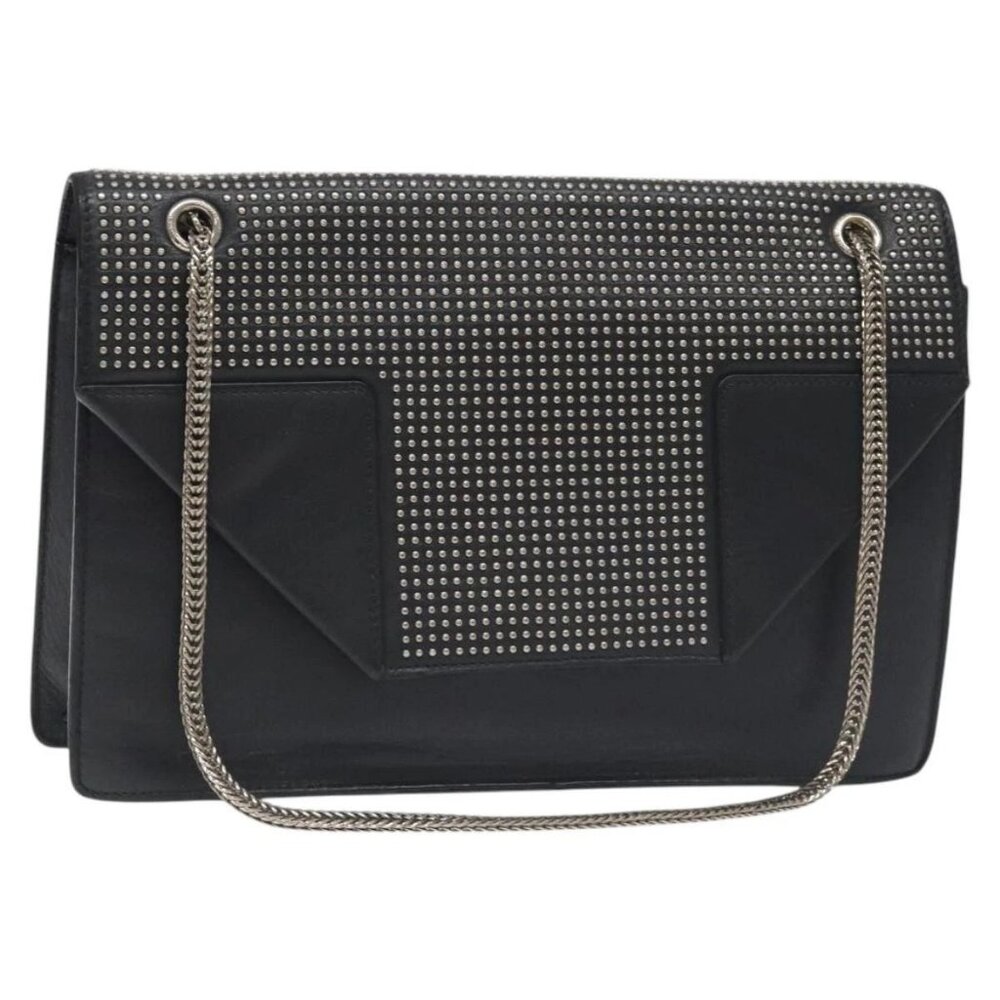 SAINT LAURENT Chain Betty Shoulder Bag Leather Black Silver Auth 130120
